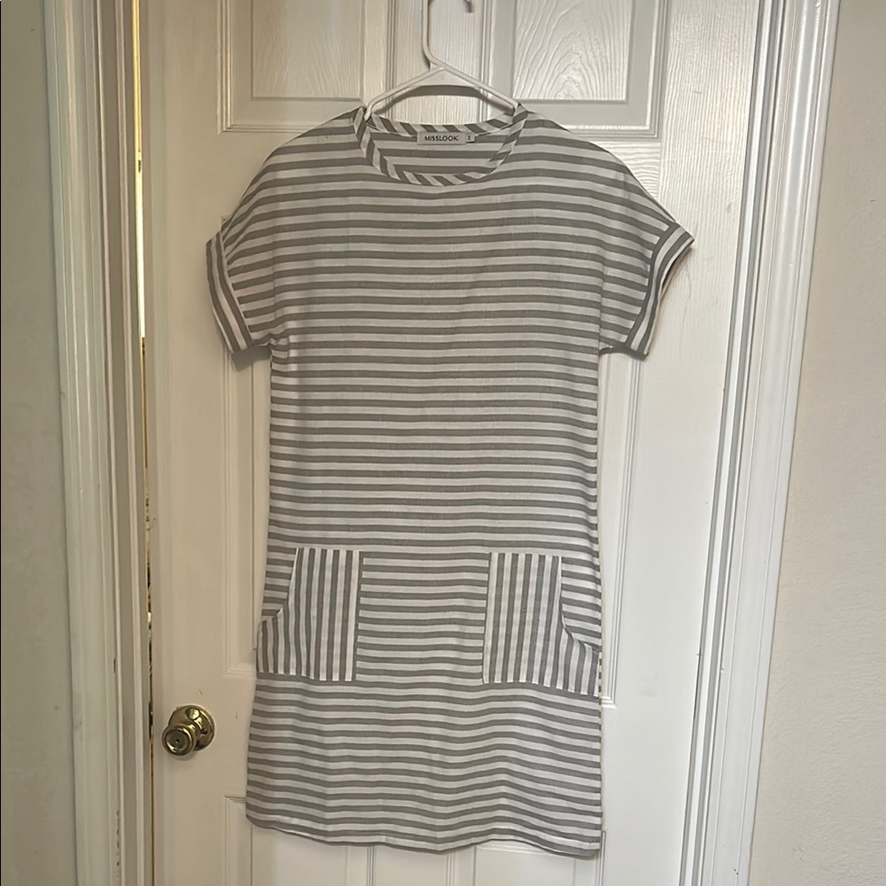 Gray and White Striped Dress